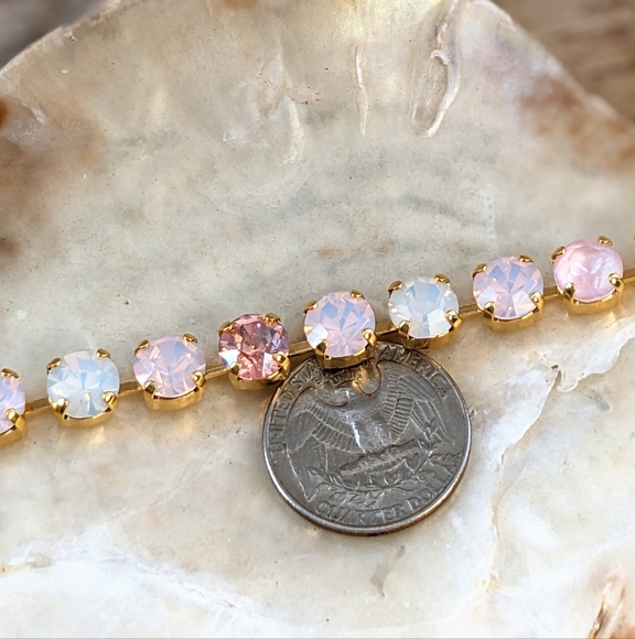 Rose Pink Opal & Pink Opal AB Swarovski Crystal Bracelet In Gold Plated - Picture 5 of 5